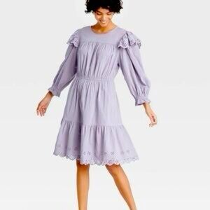 Nwt Universal Thread Womens Ruffle Long Sleeve Lilac Ruffle Dress Size medium